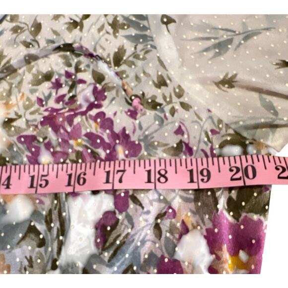 Vintage 70s 80s Semi Sheer Floral Print Secretary Dress M/L Gray White Dot FLAWS - Picture 6 of 9
